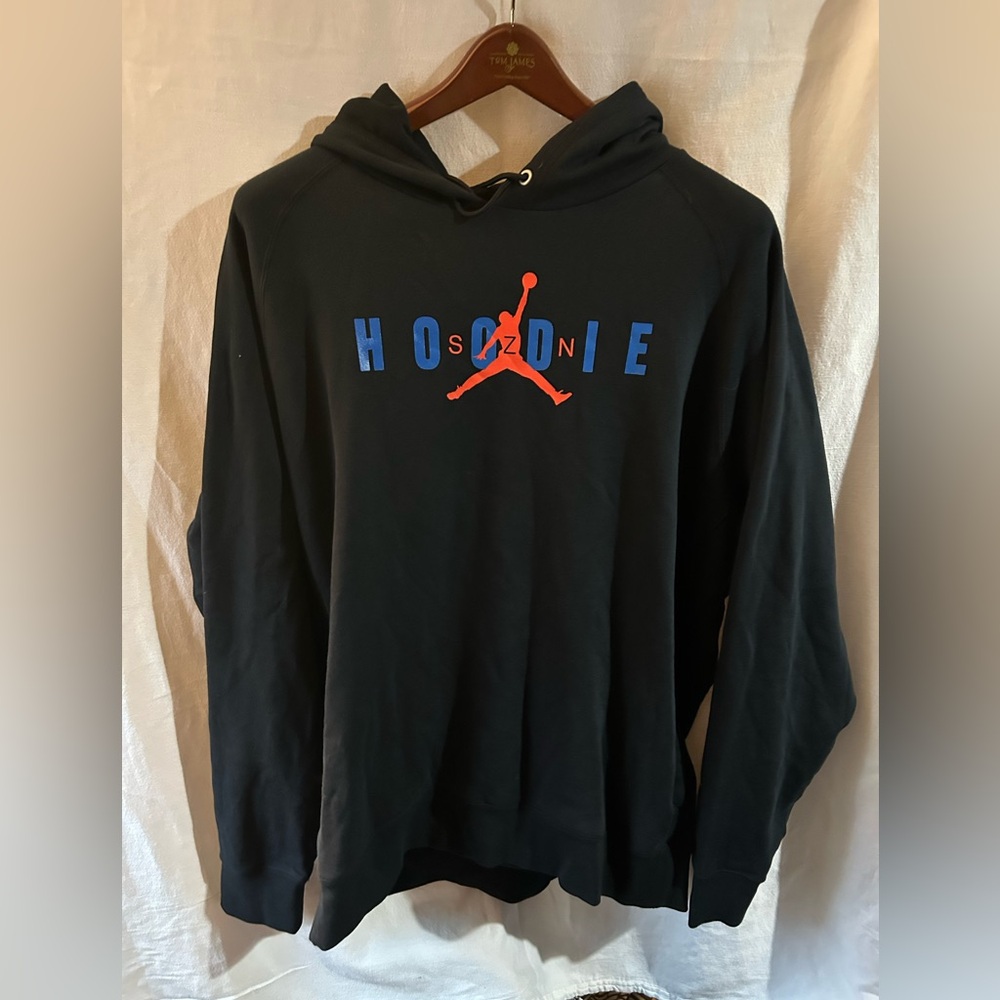 Vintage Air Jordan Melo Hoodie Szn Jumpman Black Hoodie with Blue & Red Logo 3XL